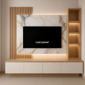 Modern TV Unit with Marble Backdrop & LED Panel
