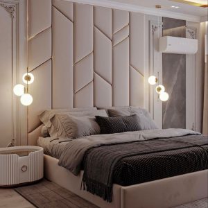 Modern Geometric Upholstered Wall Panel Bed