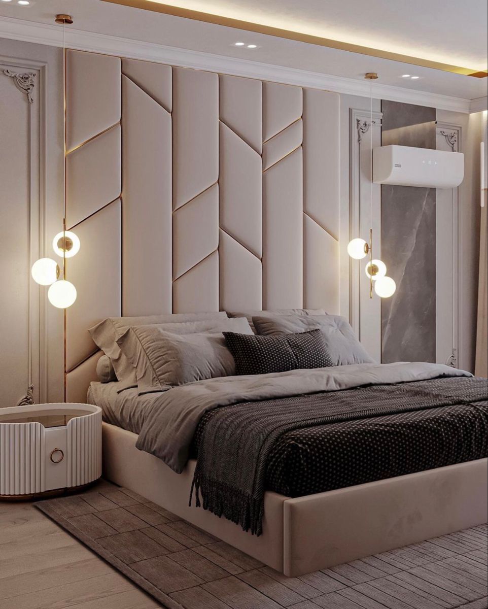Modern Geometric Upholstered Wall Panel Bed