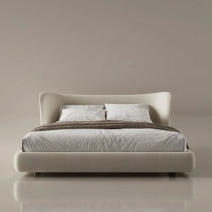 Modern Wingback Platform Bed – Sculpted Curved Headboard