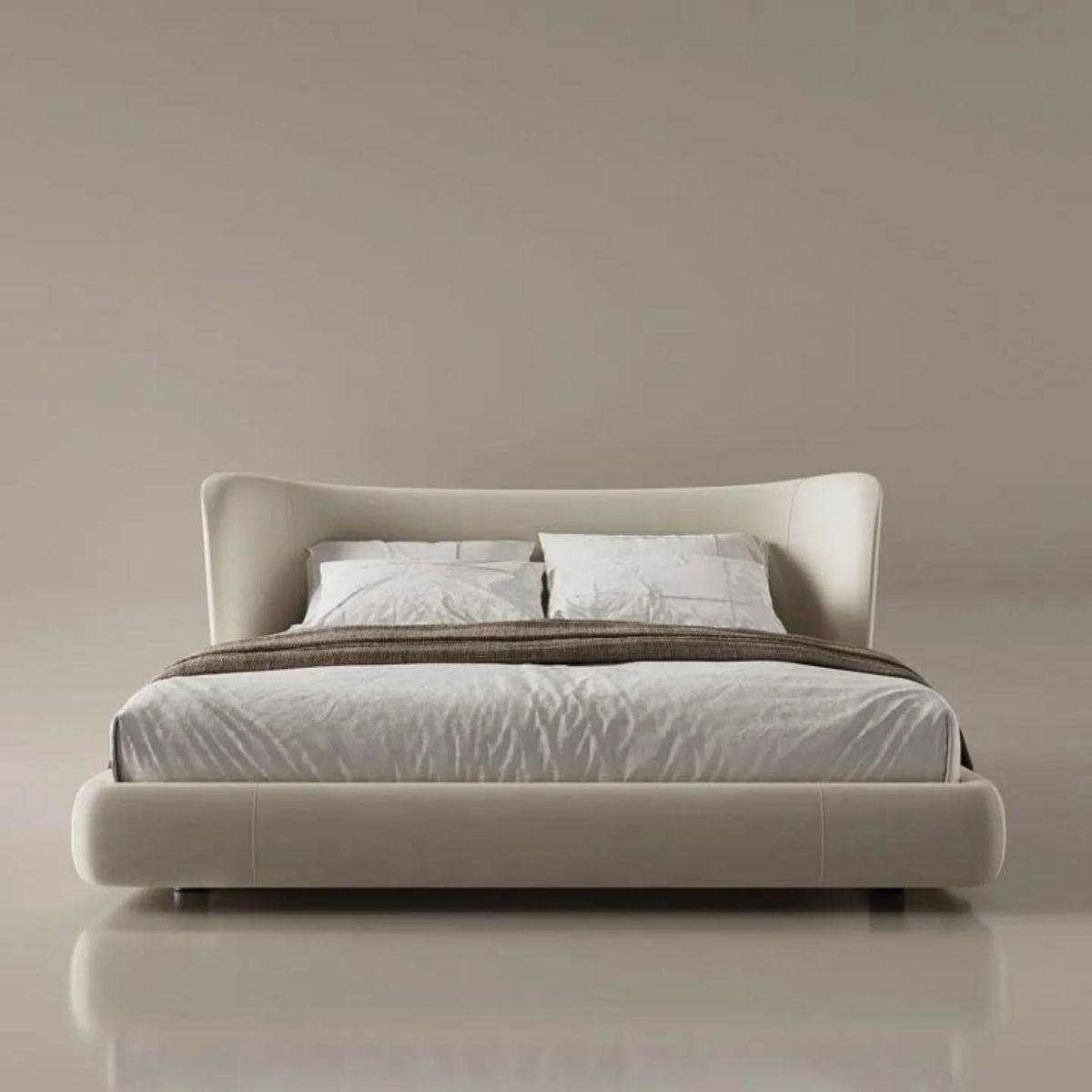 Modern Wingback Platform Bed – Sculpted Curved Headboard