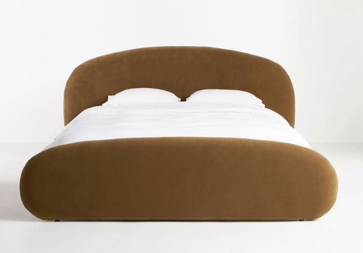 Velvet Upholstered Bed with Rounded Organic Silhouette