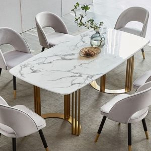 6 Seater Marble Dining Table Set with Chairs