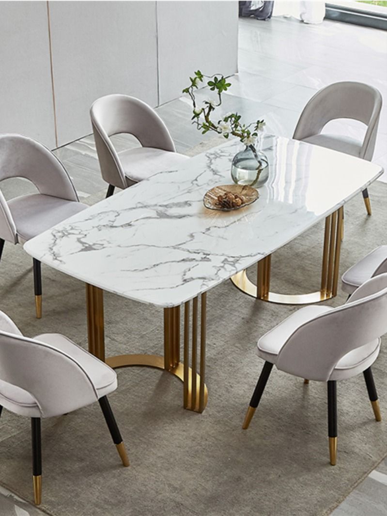 6 Seater Marble Dining Table Set with Chairs