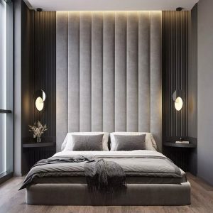 Modern Wall Panel Bed with Full-Height Upholstered Backboard