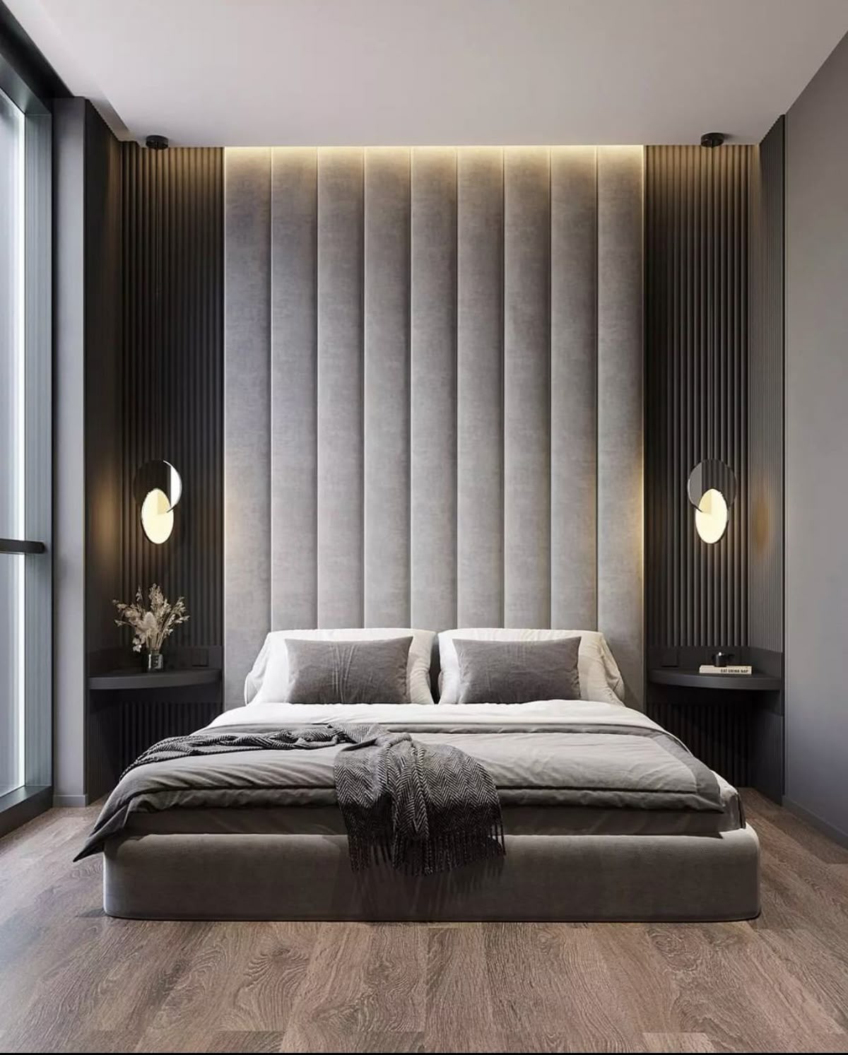 Modern Wall Panel Bed with Full-Height Upholstered Backboard