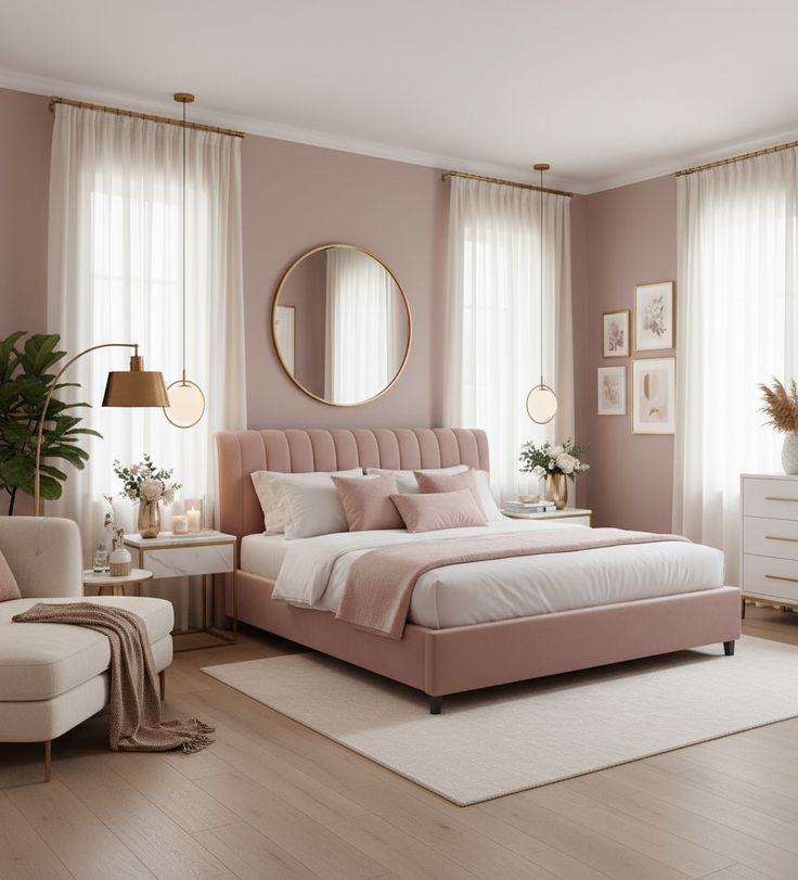 Aesthetic Pink Upholstered Bed