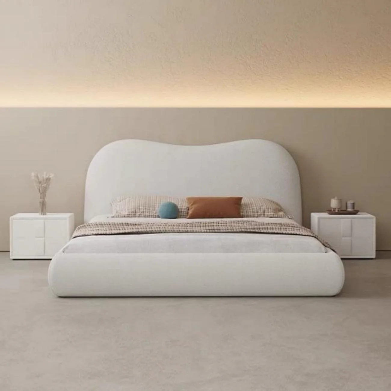 Minimalist Bed with Cushioned Curved Headboard - Image 2