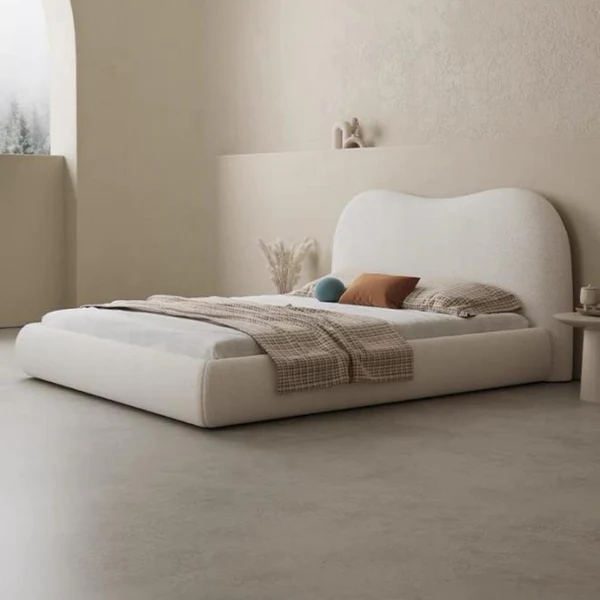 Minimalist Bed with Cushioned Curved Headboard - Image 3