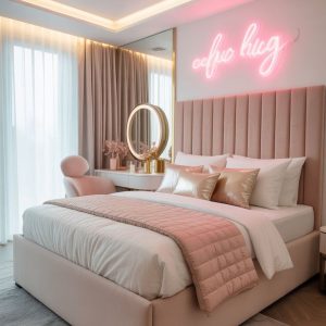Modern Pink Quilted Headboard Bed