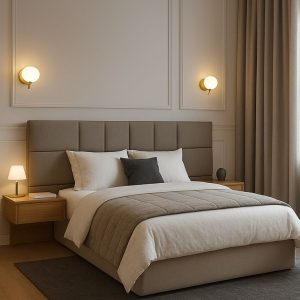 Minimal Upholstered Bed with Wall Headboard