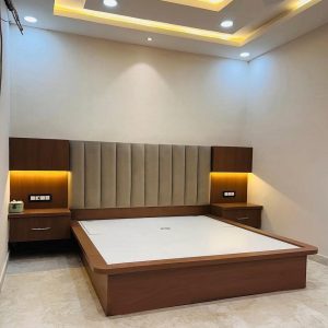 Urban Oak Storage Bed with Upholstered Panel Headboard