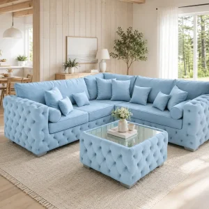 Luxury Tufted L-Shaped Sectional Sofa with Matching Coffee Table