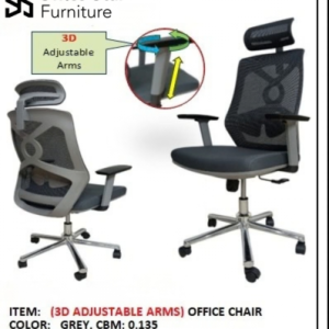 Mesh Desk Chair in Grey with 3D Adjustable Arms