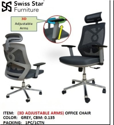 Mesh Desk Chair in Grey with 3D Adjustable Arms