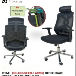 Mesh Desk Chair in Black with 3D Adjustable Arms
