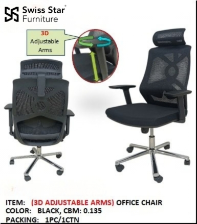 Mesh Desk Chair in Black with 3D Adjustable Arms