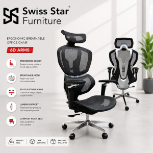 Breathable Office Chair with 6D Adjustable Arms and Silver Back Accents