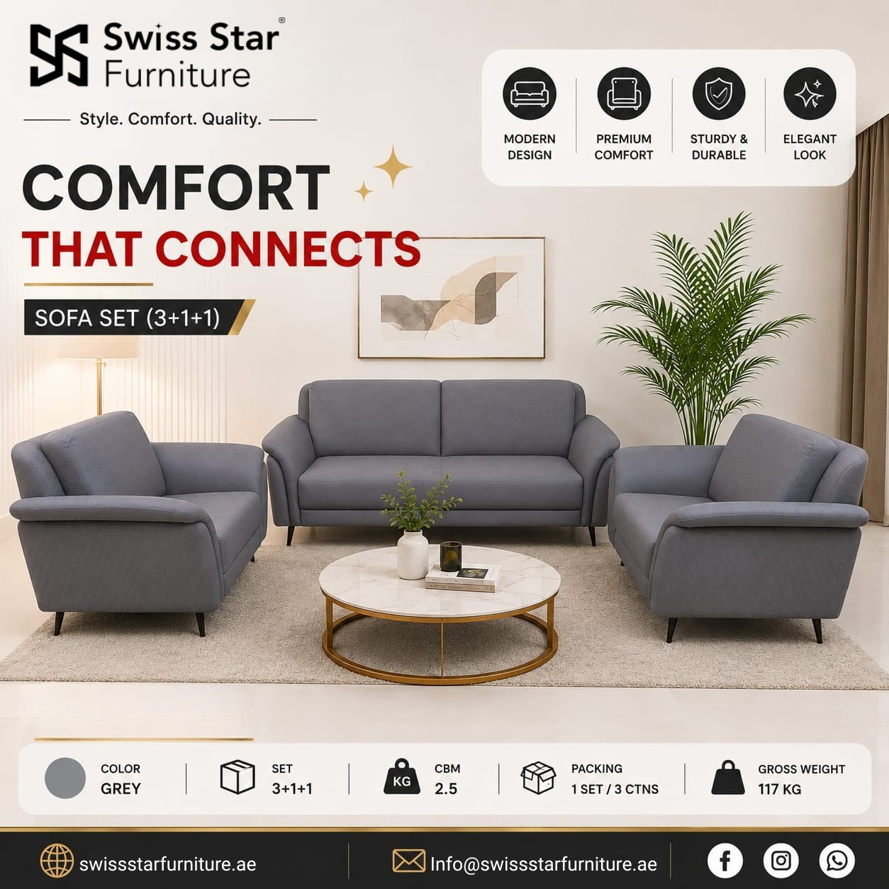 Modern Fabric 5 Seater Sofa Set
