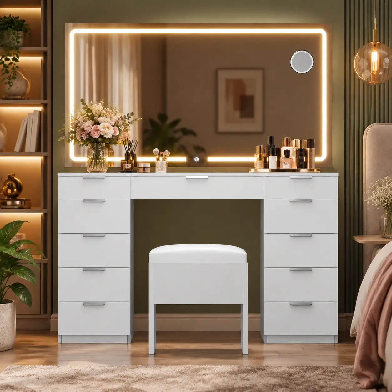 Cosmetics Vanity Desk with 11 Drawers