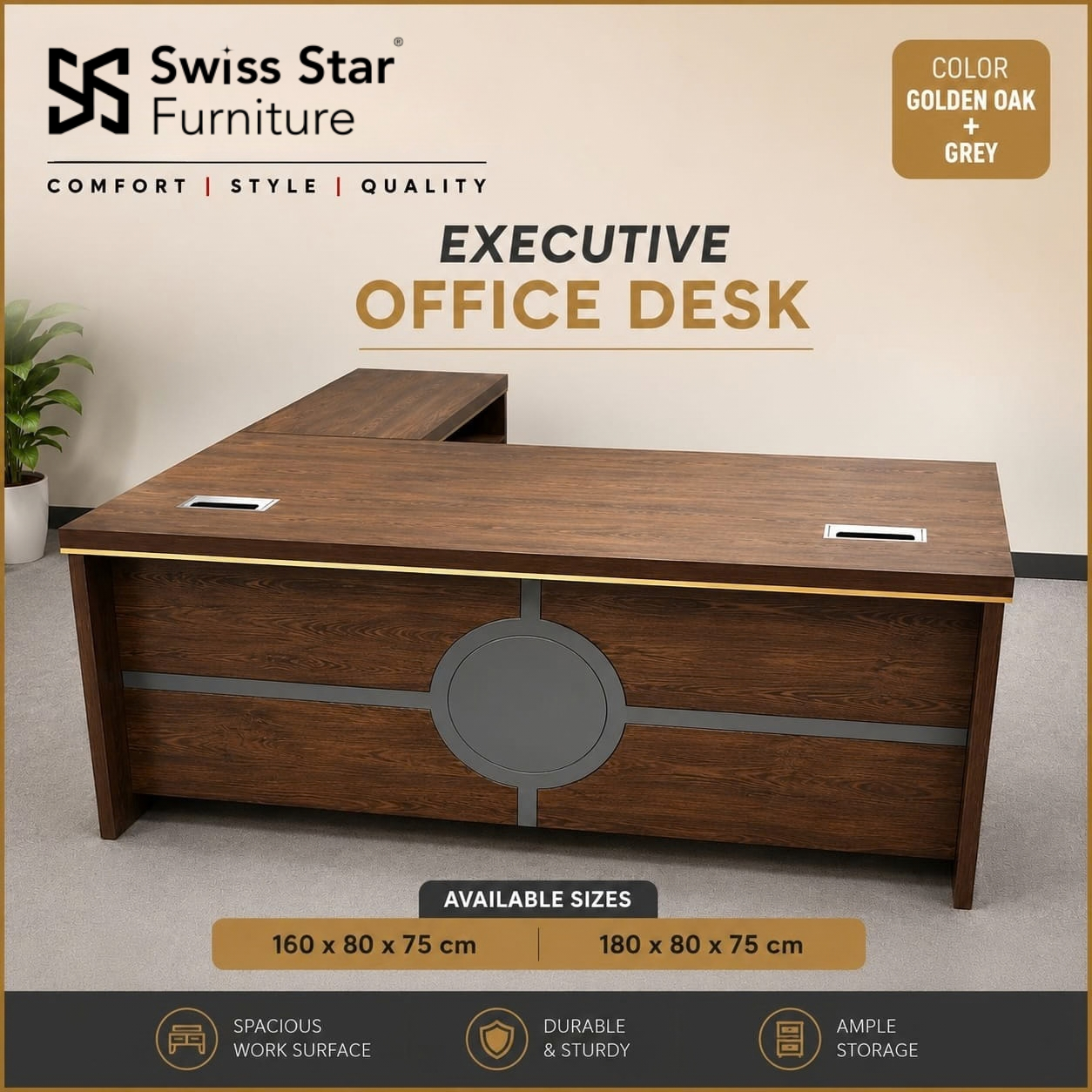 Golden Oak Executive Office Desk
