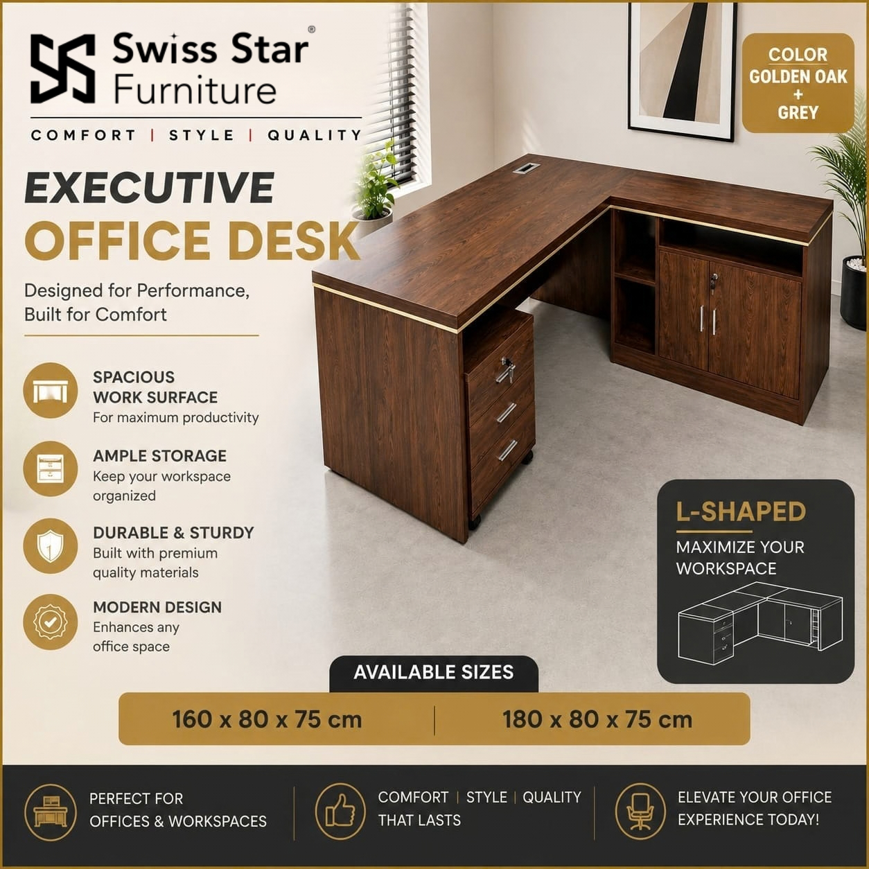 Golden Oak Executive Office Desk