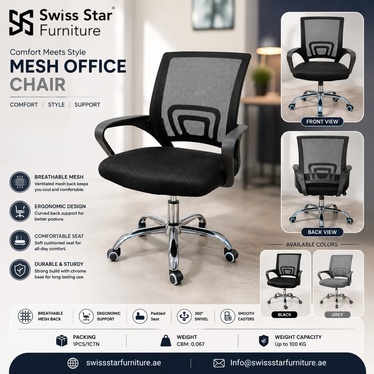 Mesh Office Chair with Chrome Base