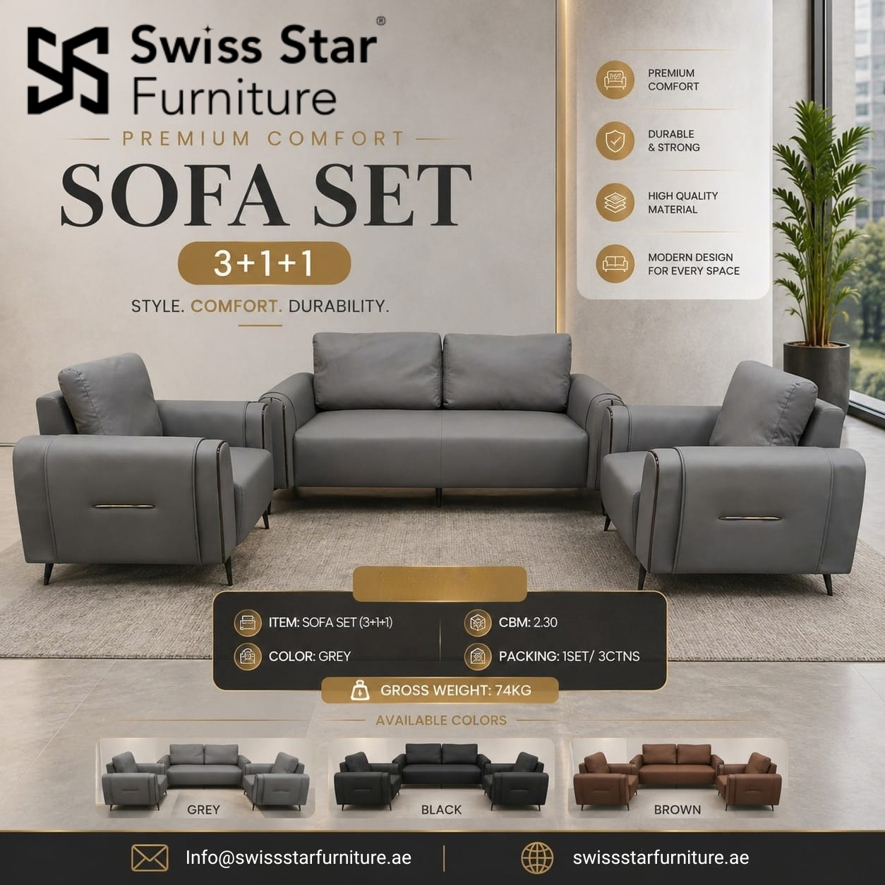 Grey Leatherette Sofa Set
