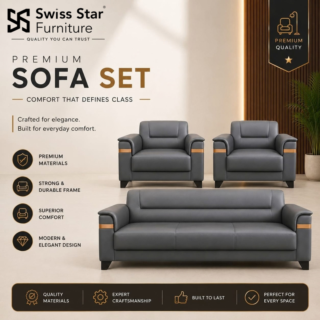 Grey Wood Accent Sofa Set