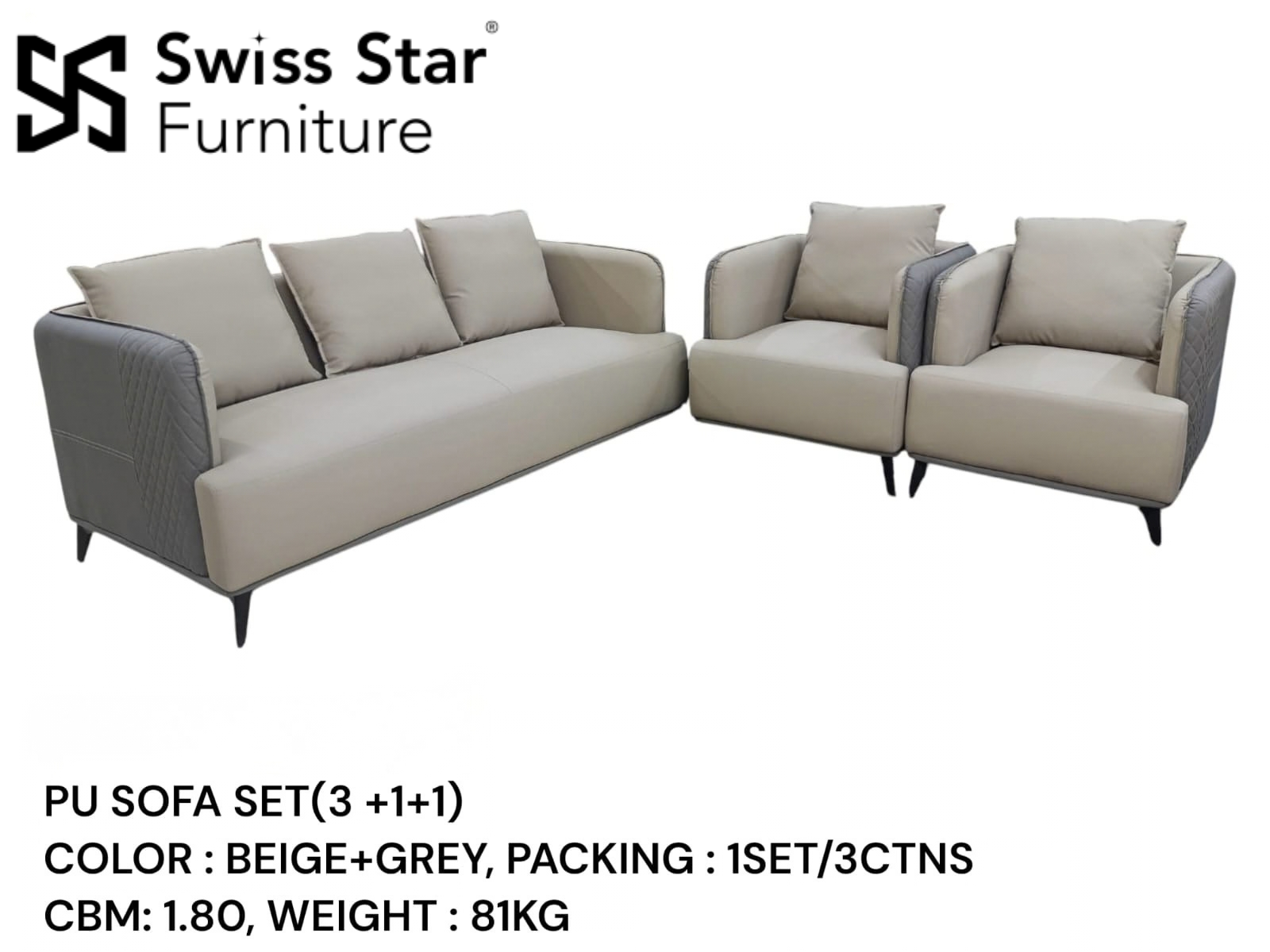 Milan Almond Grey Sofa Set