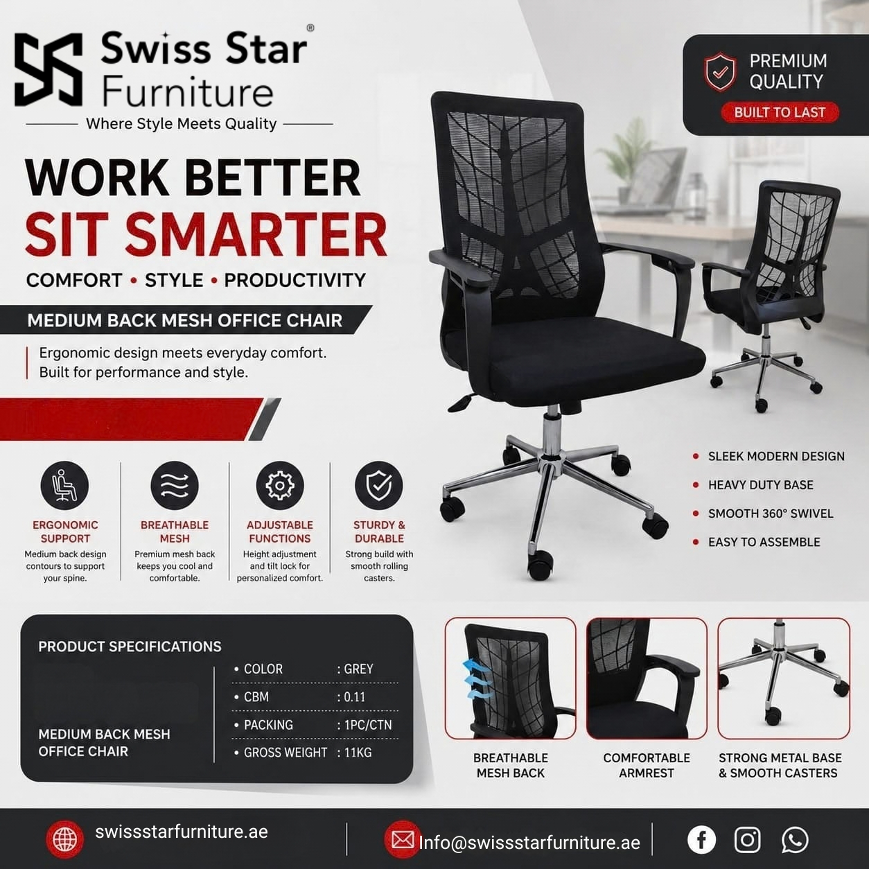 Monaco Slate Grey Office Chair