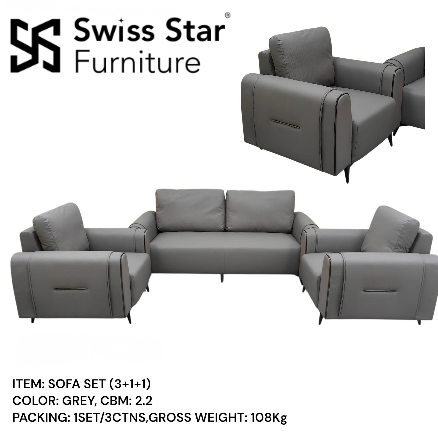 Valencia Slate Grey Sofa Set